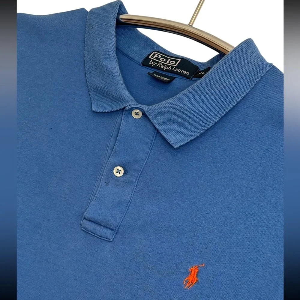 Ralph Lauren Men's Polo Shirt in Blue with Orange Embroidered Logo